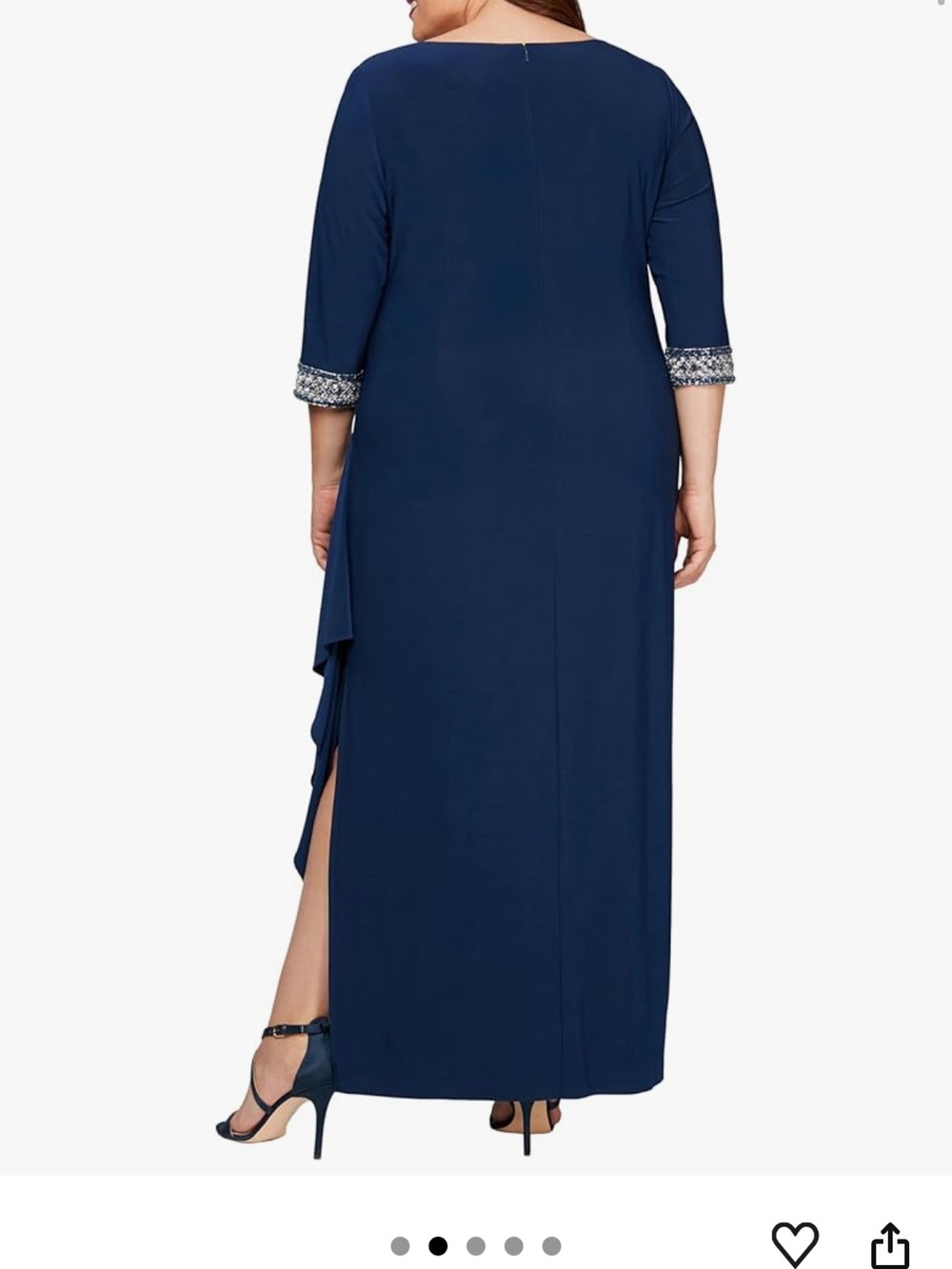 Alex Evenings Navy Maxi Evening Gown with Beaded Cuffs
